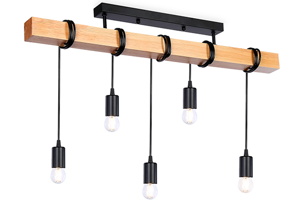 Светильник подвесной в стиле лофт Ambrella TR8183/5 BK/LW черный/светлое дерево E27*5 max 40W