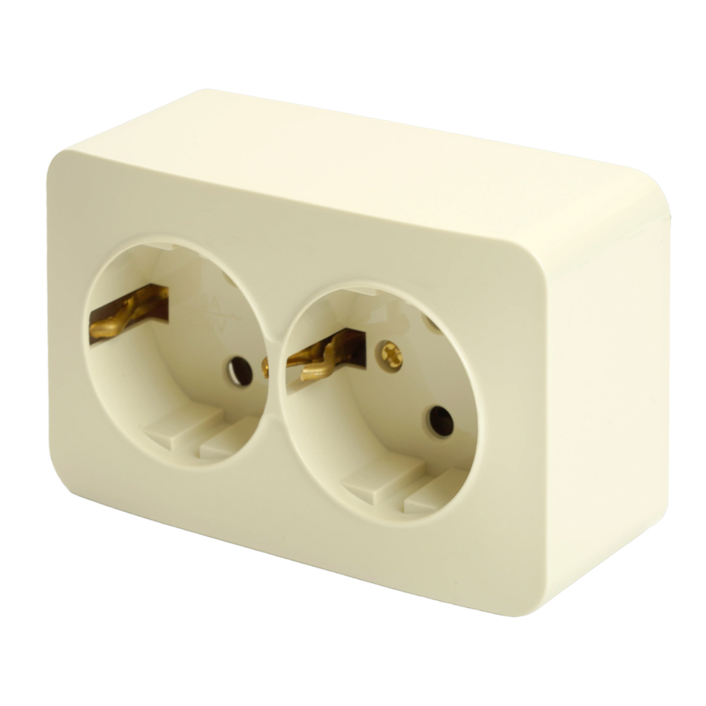 Розетка 2-местная с/з, серия София, 250В, 16А, IP20, MST16-12-04, слоновая кость (10/200)