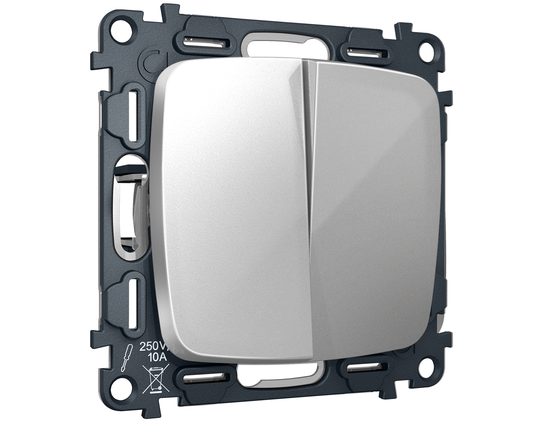 MO403030 Комплект механизма 2-клавишного перекрестного выключателя 10A-250V OMEGA Серебро глянец QUA