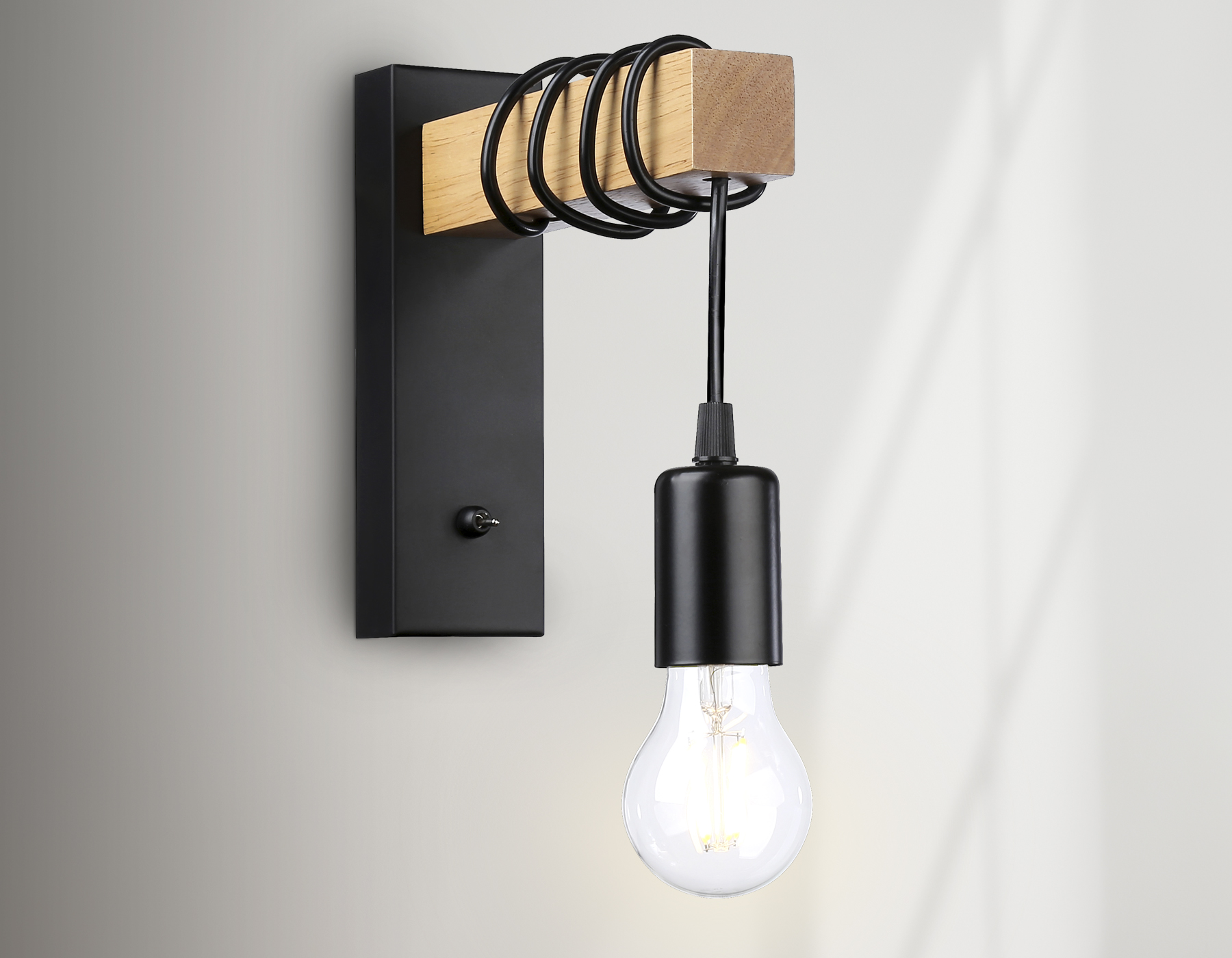 Светильник настенный Ambrella TR8181 BK/LW черный/светлое дерево E27 max 40W 395*60*210 с выкл.