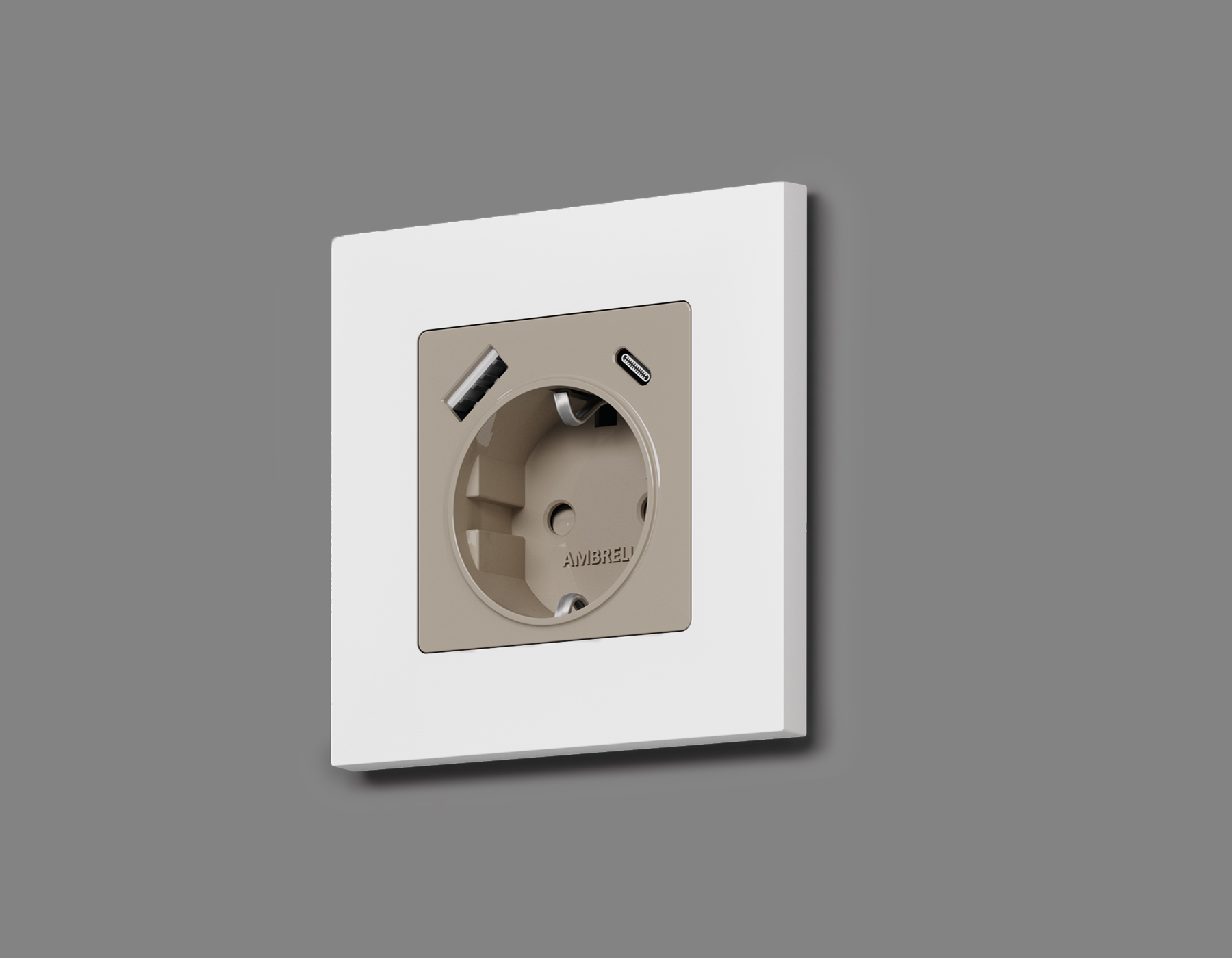 AP3700 Лицевая панель ALFA (Серо-бежевый матовый) для электр розетки с/з со шторками 2USB A+C QUANT