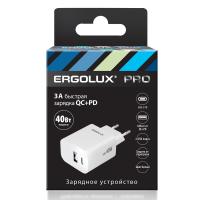 ERGOLUX ELX-РA04QC-C01 (Сетевой адаптер GaN 40 Вт,1USB+1Type C, 100-270В, 5V-12V/3,3А, QC, Белый)