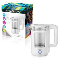 Чайник стекло/пластик ERGOLUX ELX-KG08-C01 белый 1,8л, 220-240В, 1800 Вт