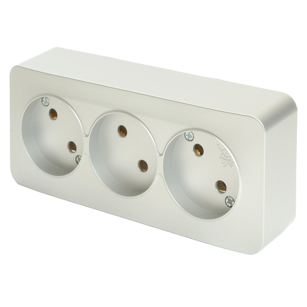 Розетка 3-местная б/з, серия София, 250В, 10А, IP20, MST10-13-03, серебро (5/100)