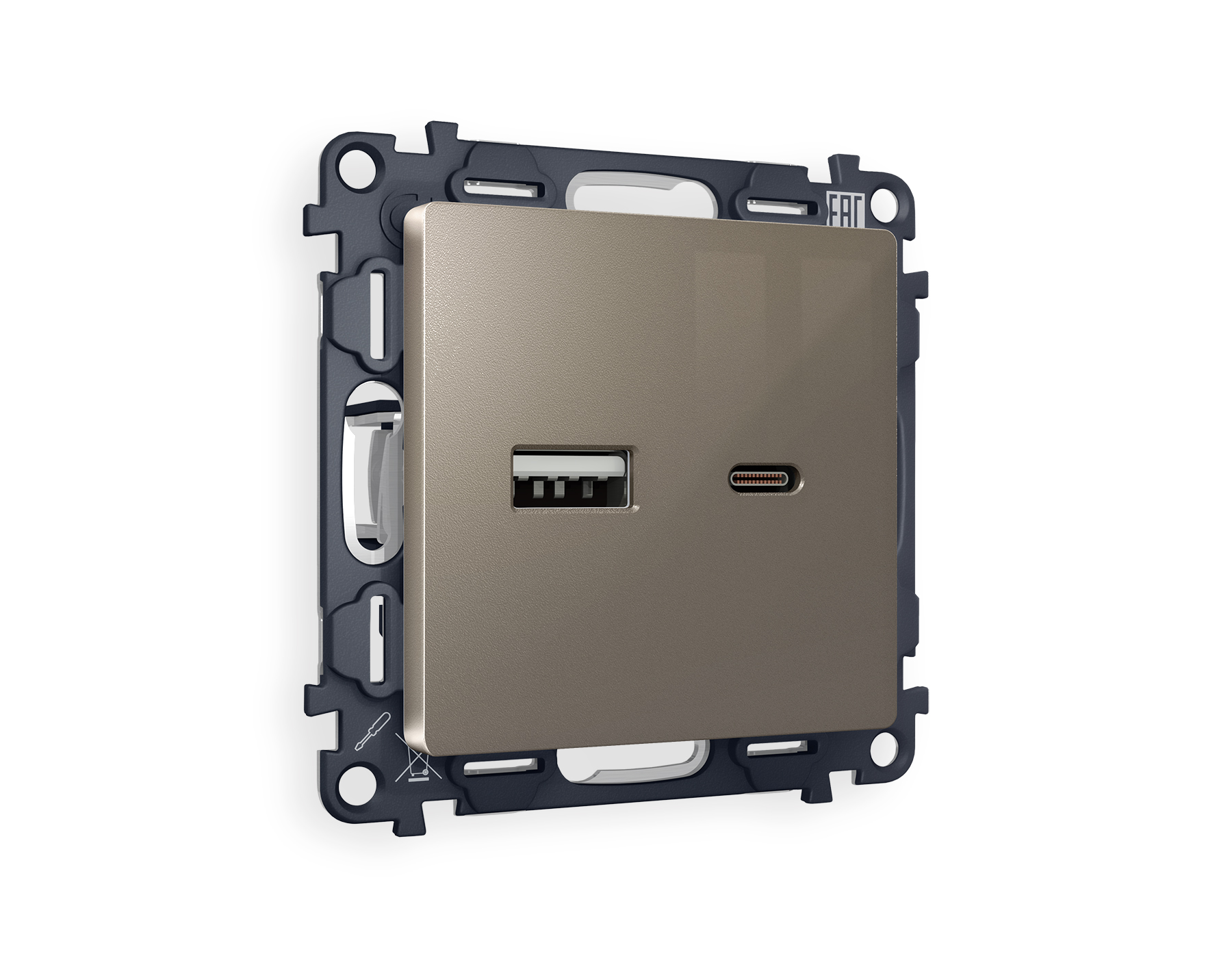 MA641010 Комплект механизма розетки ALFA Темная бронза матовый 2USB A+C 20W QUANT (AP6410, VM177) 