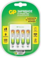 Зарядное устройство GP Е411 USB, 4 слота, в комплекте 4 х ААА 1000мАч