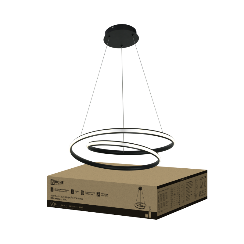 Светильник светодиодный ESTETIKA DALI-HL-90BL 90Вт 230В 3000-6500K 500х500x120мм 1.2м трос ДУ черный