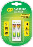 Зарядное устройство GP Е211 USB, 2 слота, в комплекте 2 х ААА 1000мАч