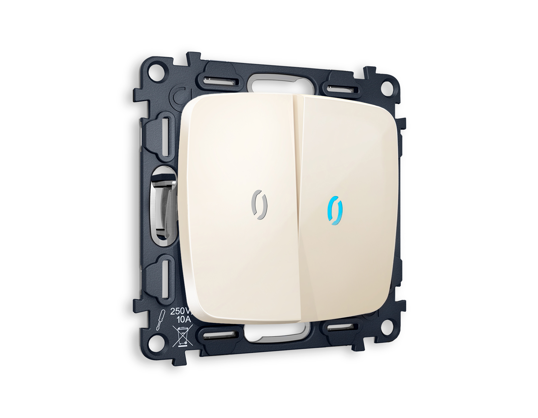 MO304020 Комплект механизма 2-кл выкл с подсв 10000K OMEGA Бежевый глянец QUANT(OP3040,VM115,G17B)