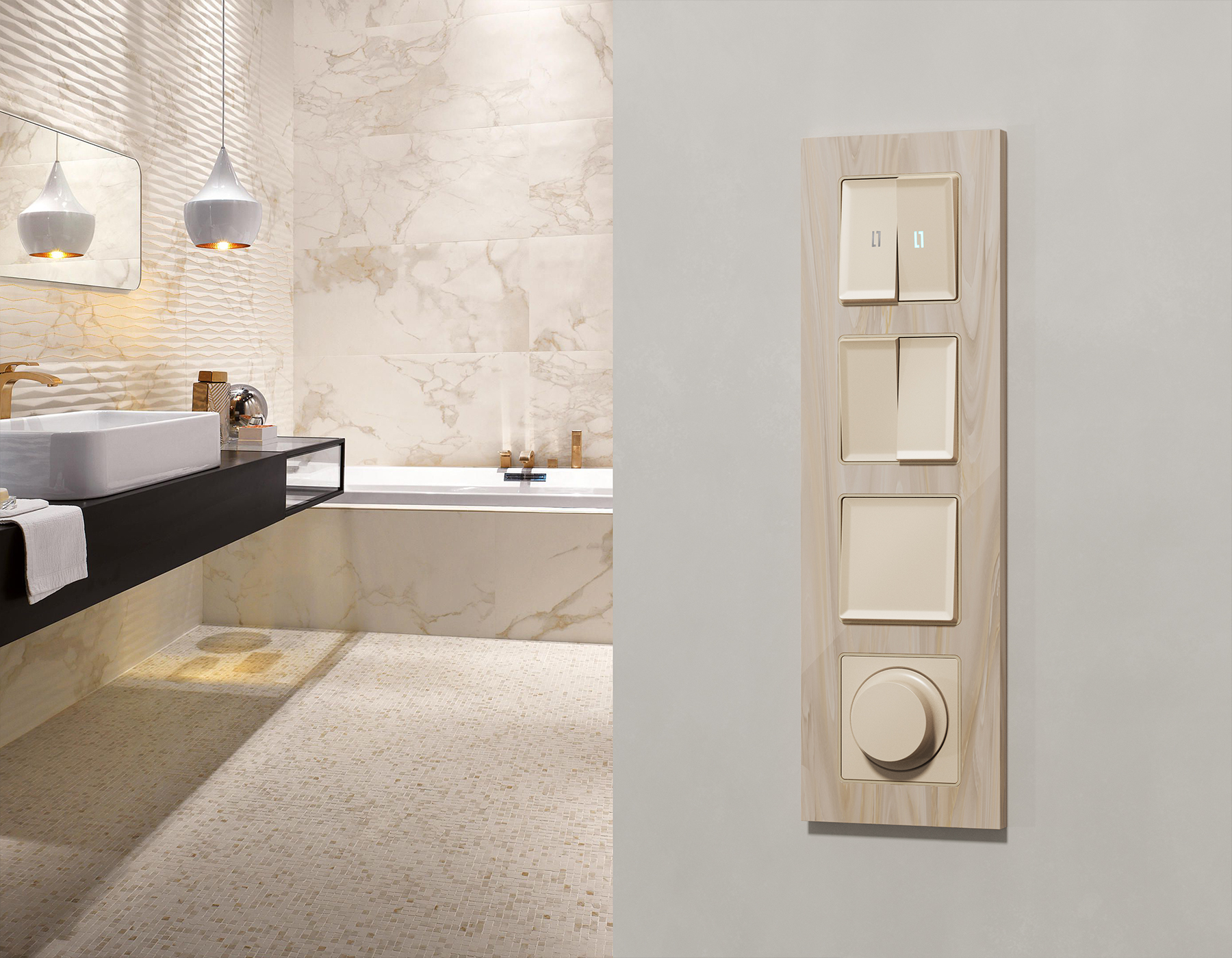 MA323010 Комплект механизма 2-кл выключателя ALFA Бежевый матовый QUANT (AP3230, VM115)