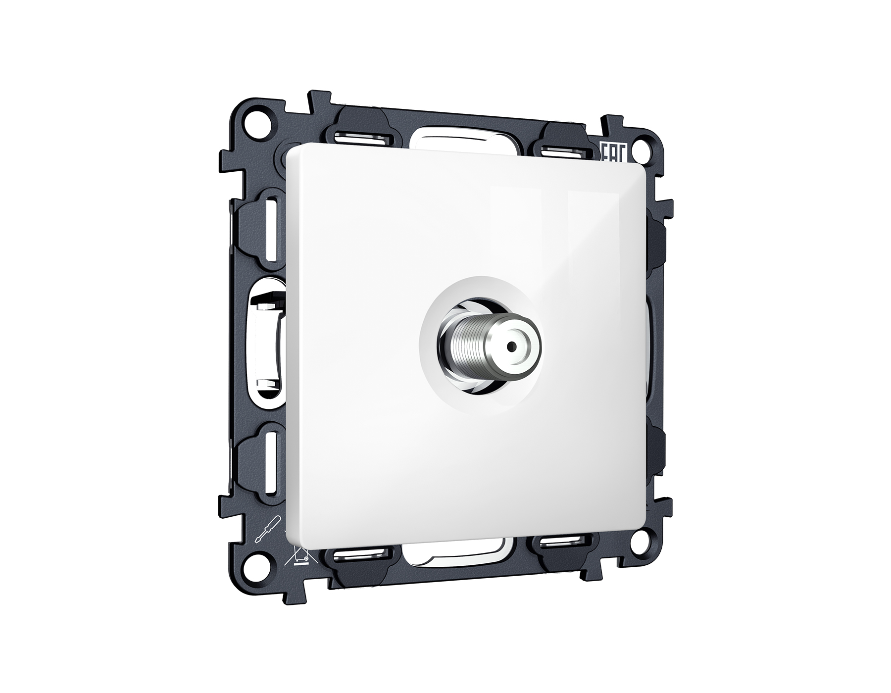 MA113050 Комплект механизма TV розетки SAT 5-2400MHz 3.5dB ALFA Белый глянец QUANT (AP1130, VM215)