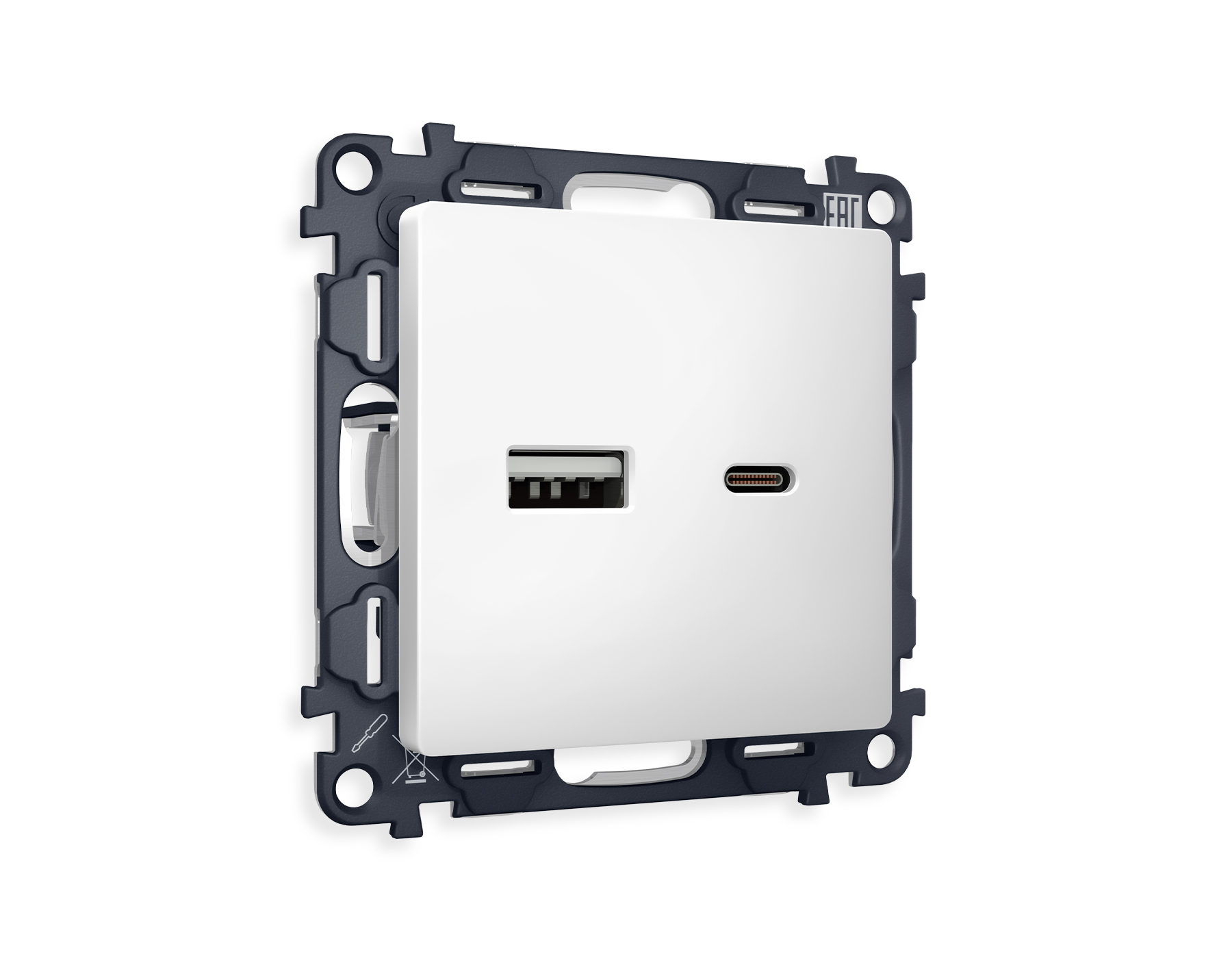 MA131010 Комплект механизма розетки ALFA Белый матовый 2USB A+C 20W быстр зар QUANT (AP1310,VM177)