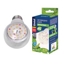Лампа светодиодная UNIEL LED-A60-10W/SPFB/E27/CL PLP30WH для растений. Форма "A" прозрачная