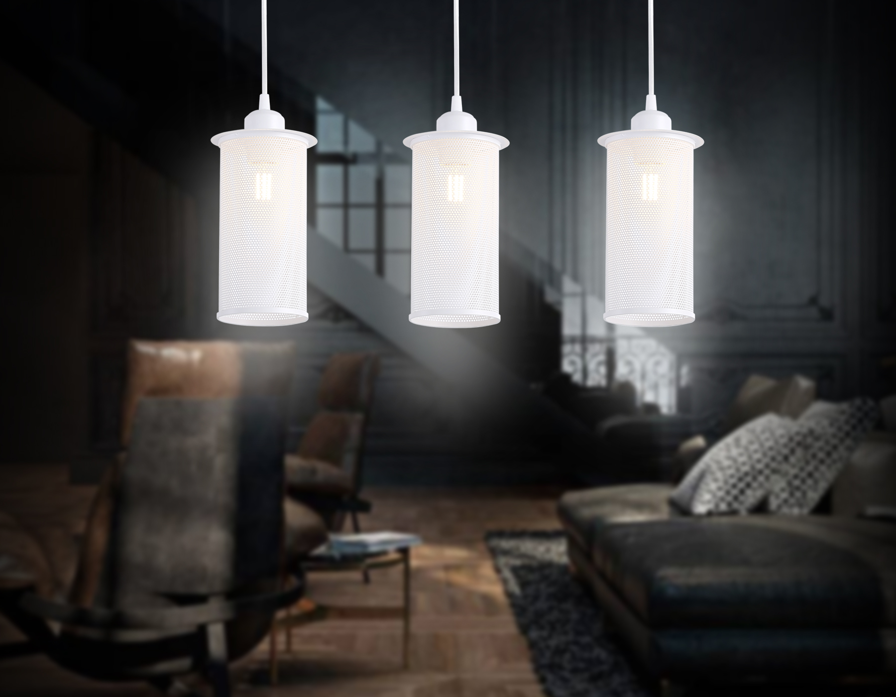 Светильник подвесной в стиле лофт Ambrella TR8163/3 WH белый E27*3 max 40W 580*102*1060