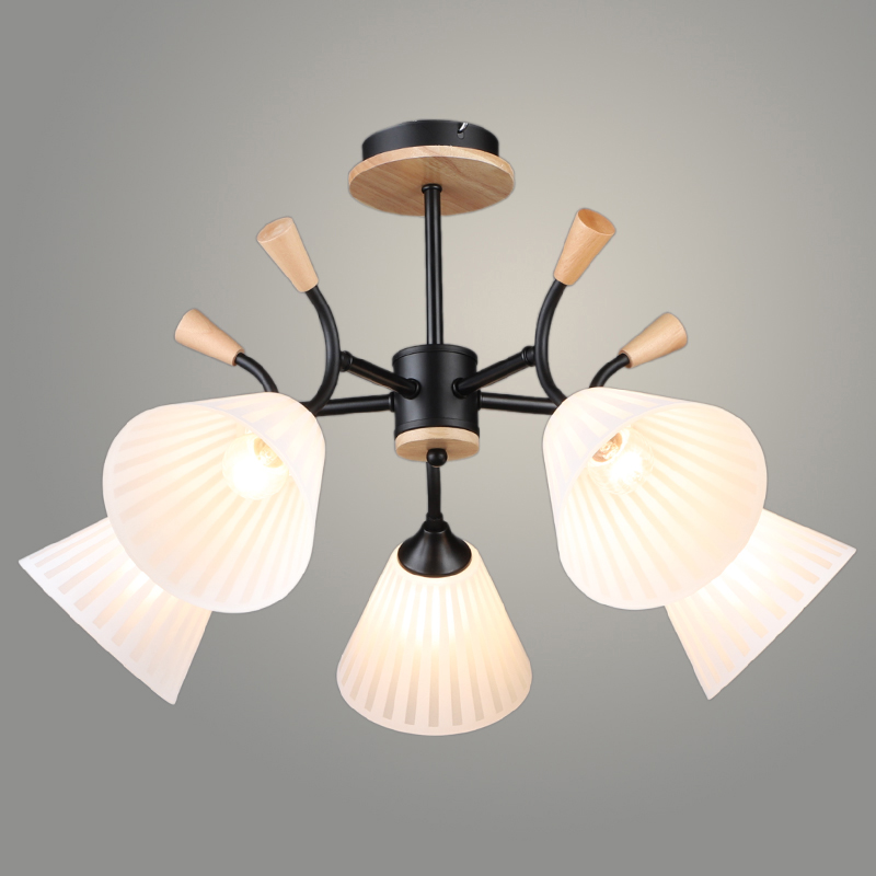 Люстра N6426/5 BK+WOOD черный 5x60W E27 d635 h400, QH24
