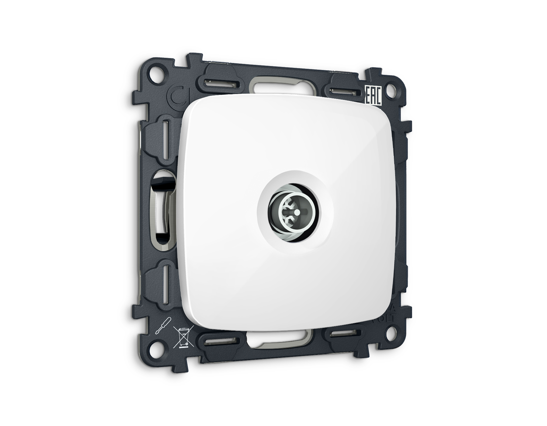 MO113005 Комплект механизма TV розетки оконечной экранированной 5-1000MHz 3dB OMEGA Белый глянец QUA