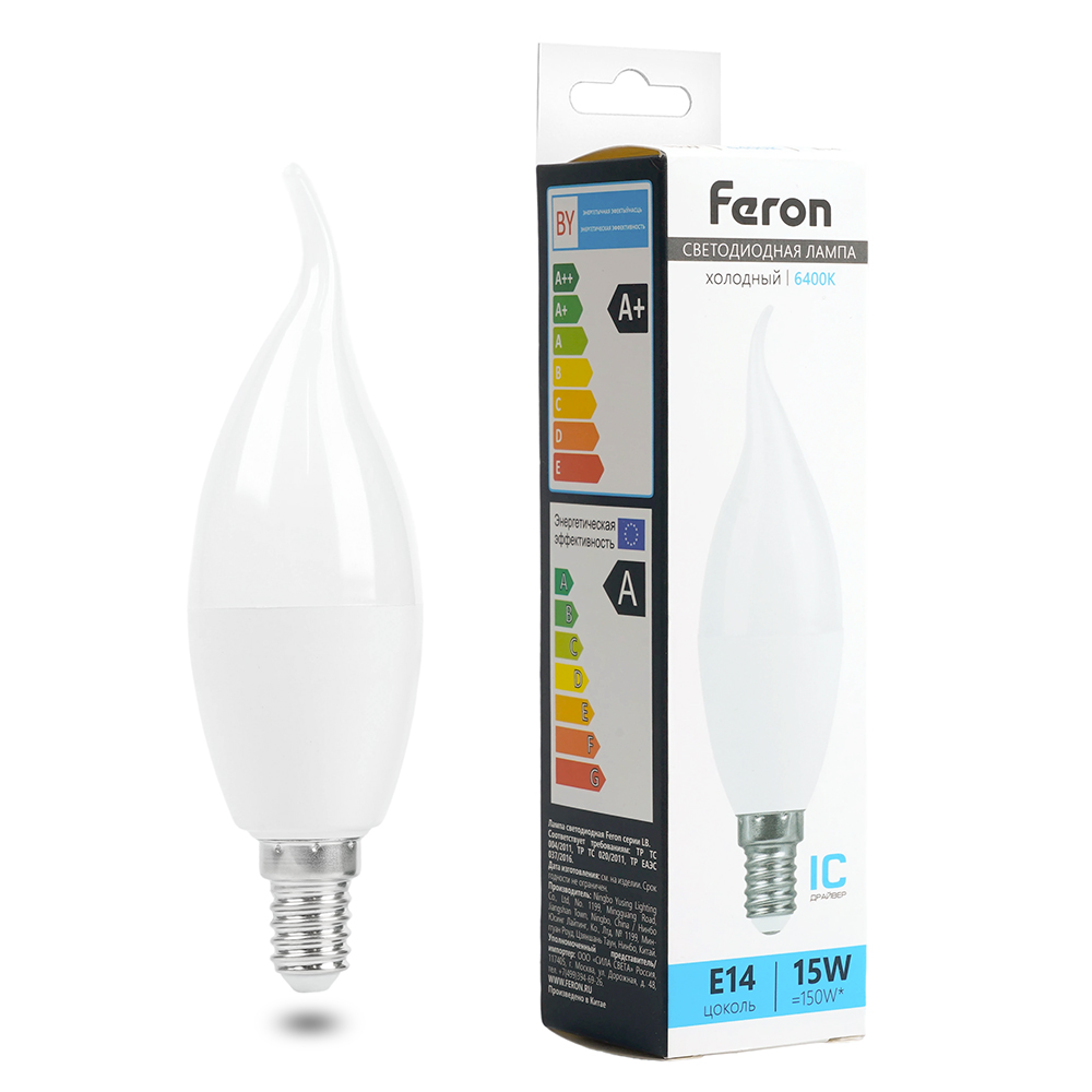 Лампа светодиодная FERON LB-980 15W 230V E14 6400K С37T 