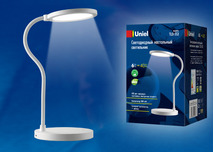 Светильник настольный UNIEL TLD-553 White/LED/400Lm/4500K/Dimmer/USB