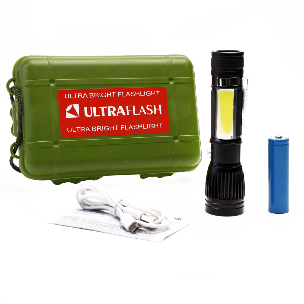 Фонарь ULTRAFLASH LED5333 аккум. 4В, черный, LED+COB, 3 Вт, фокус, 4 реж, Micro-USB, бокс