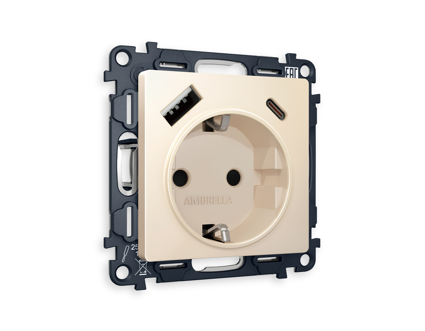 MA330010 Комплект механизма электр розетки ALFA Бежевый матовый 2USB A+C 20W QUANT (AP3300, VM160)