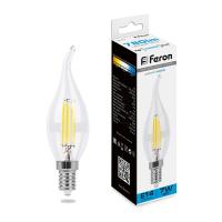 Лампа светодиодная FERON LB-67 7W 230V E14 6400K филамент C35T прозрачная