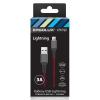 ERGOLUX ELX-CDC09-C43 (Кабель USB-Lightning, 3А, 1,5м, Черный-красный, Ткань, Зарядка+ПД, Коробка)