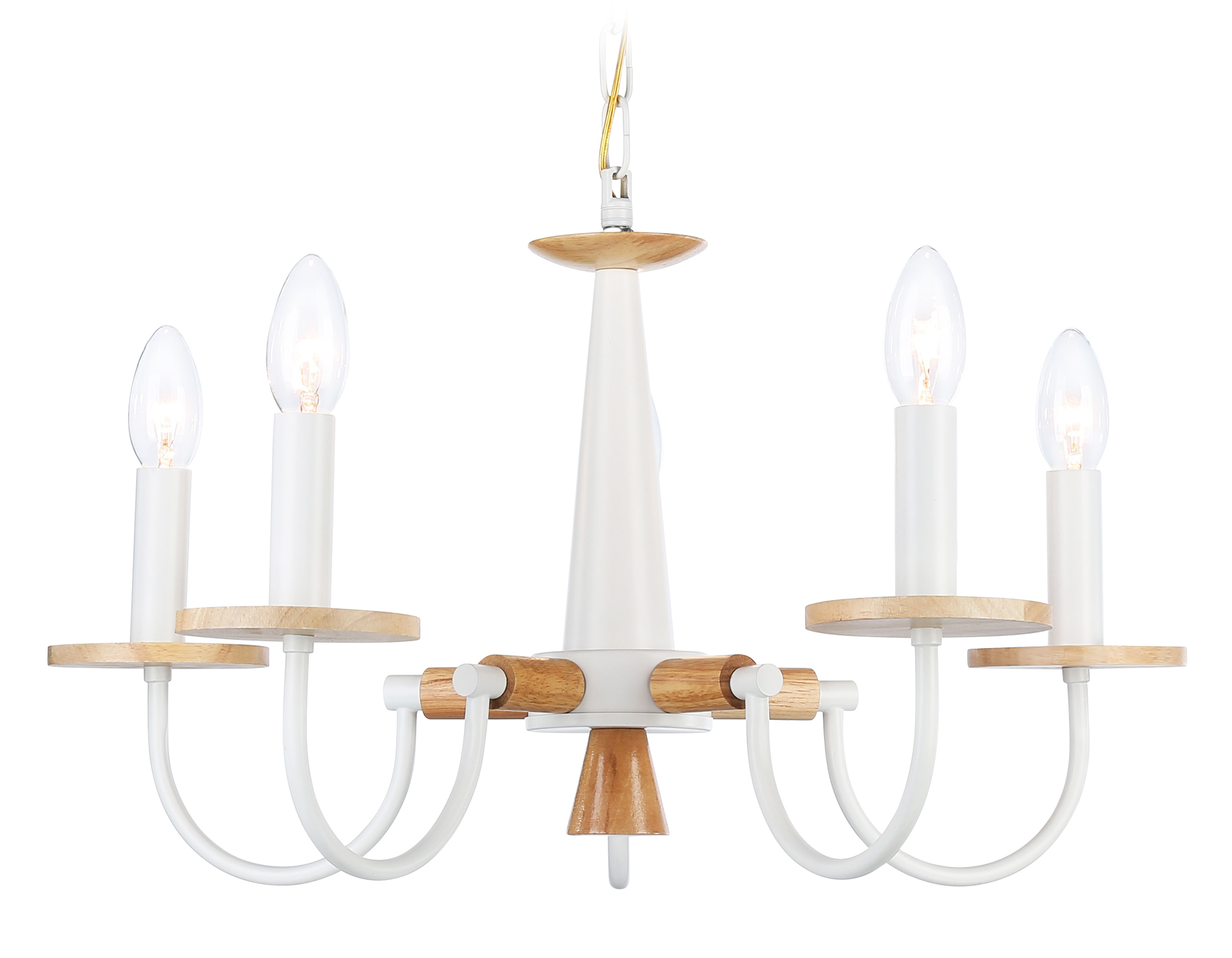 Люстра подвесная Ambrella TR9592/5 WH/LW белый/светлое дерево E14/5 max 40W D555*660