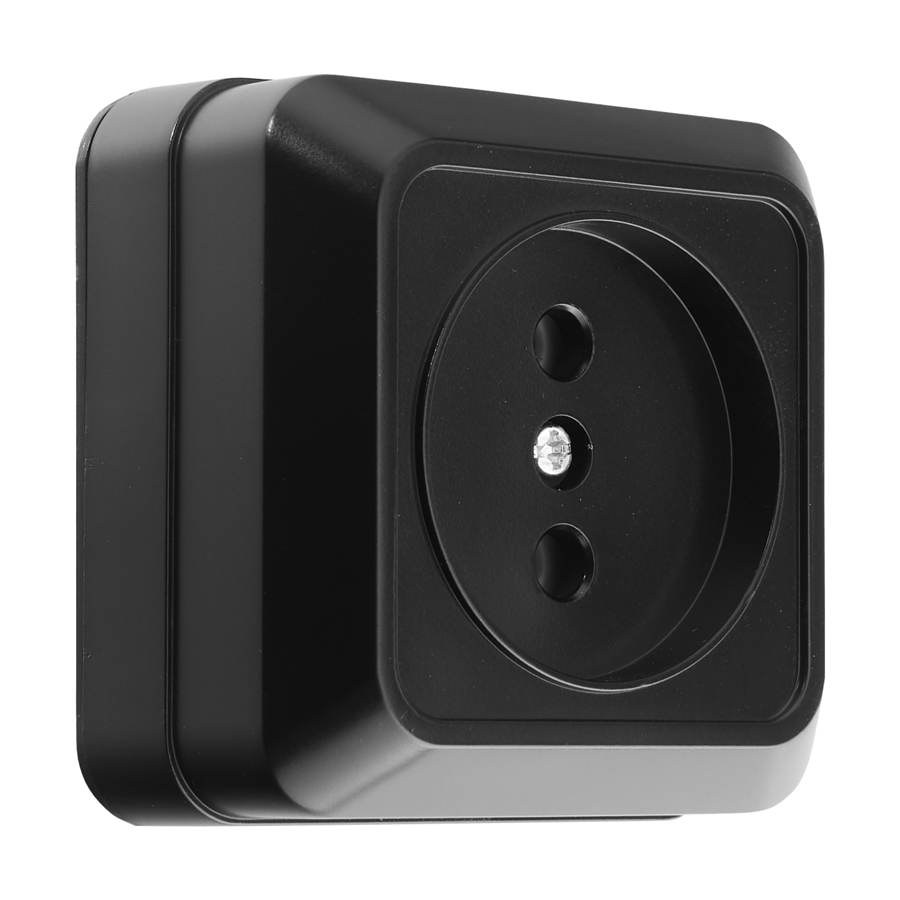 Розетка 2П открытой установки IP20 10А 250В (керамика) черная  "Альфа" General