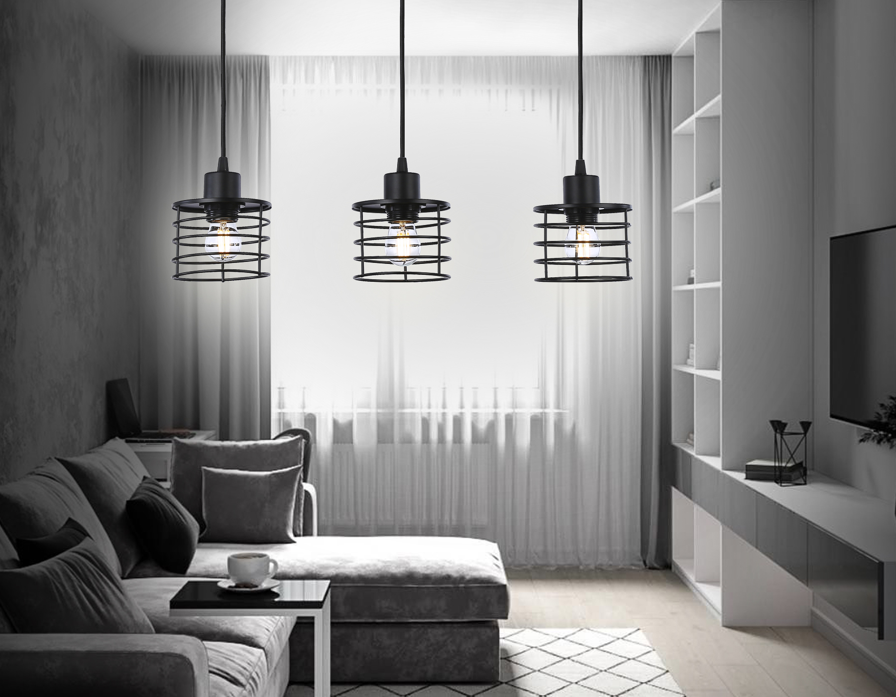 Светильник подвесной в стиле лофт Ambrella TR8075/3 BK черный E27*3 max 40W 582*120*1040