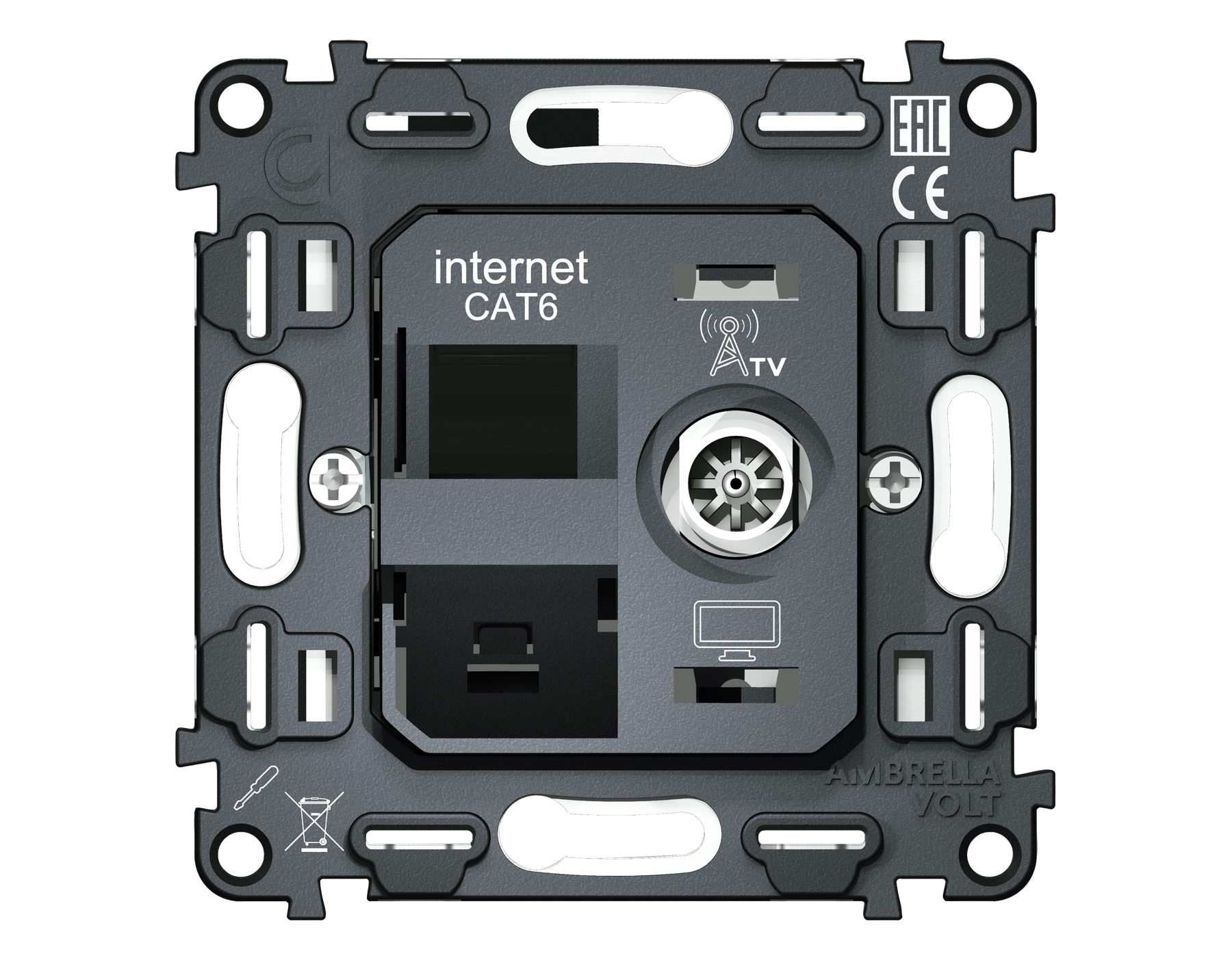 VM195 Механизм розетки компьютерной + TV оконечной RJ-45 (8P8C) CAT6/50-870 MHz 1dB с автоматической