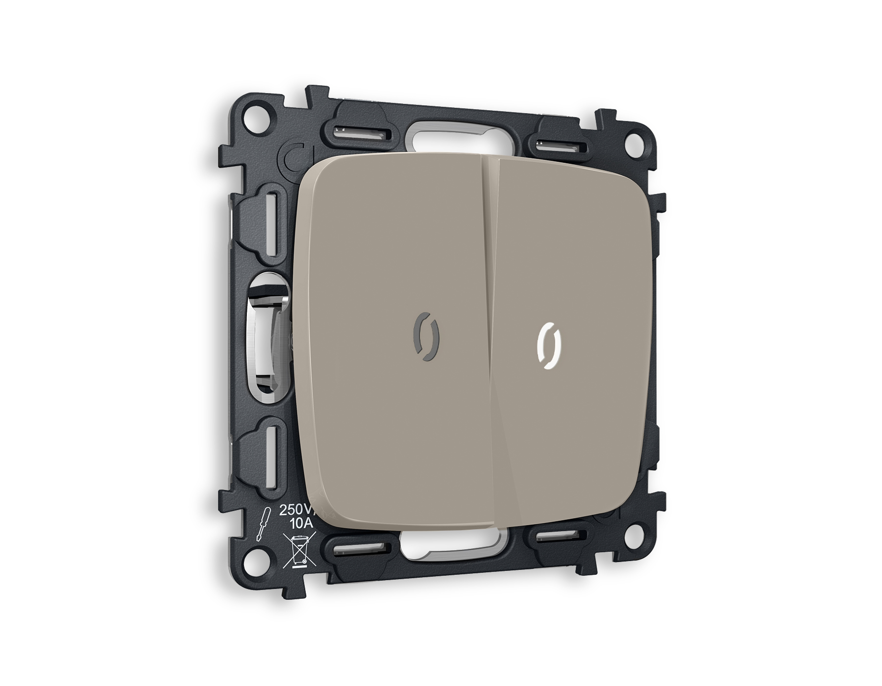 MO364035 Комплект механизма 2-кл прох.выкл подсв 5600K OMEGA Серо-беж матов QUANT(OP3640,VM120,G25W)