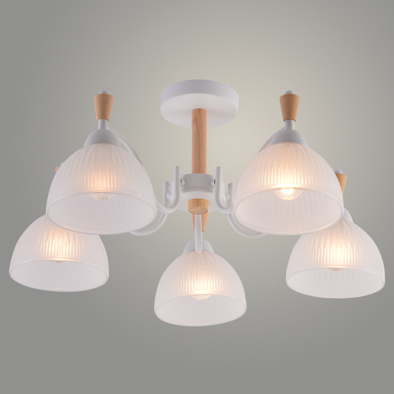 Люстра XA1627/5 WH+WOOD белый+дерево 5х60W E27 d600 h270, HN25