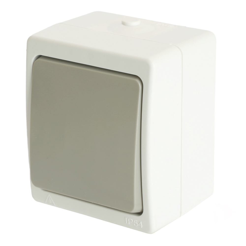 Переключатель 1-клавишный 250В, 10А, IP54, PSW10-212-54, белый/серый