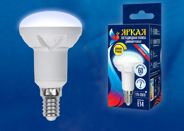 Лампа светодиодная UNIEL LED-R50 7W/4000K/E14/FR/DIM PLP01WH диммируемая