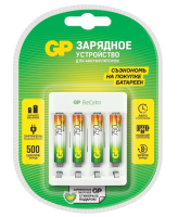 Зарядное устройство GP Е411 USB, 4 слота, в комплекте 4 х ААА 750мАч