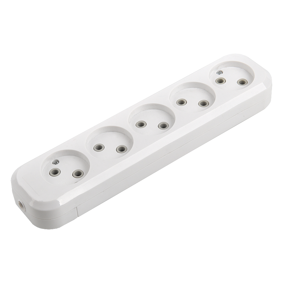 Розеточная колодка GSB-10-5-IP20 Classic, 10А, 5 мест, без заземления, без выключателя, IP20 General