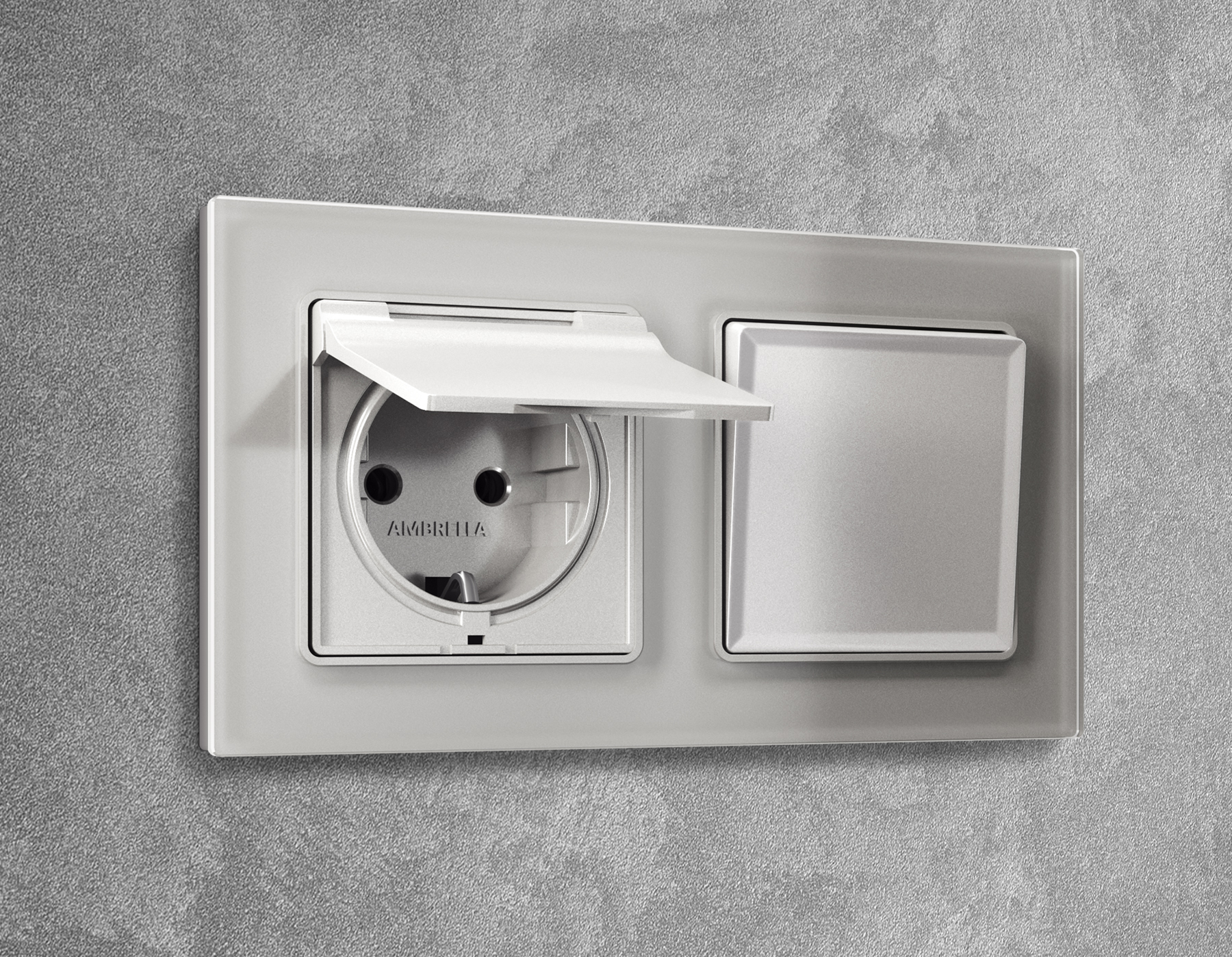 AP4080 Лицевая панель ALFA (Серебро глянец) для электр розетки с/з со шторками и крышкой IP44 QUANT