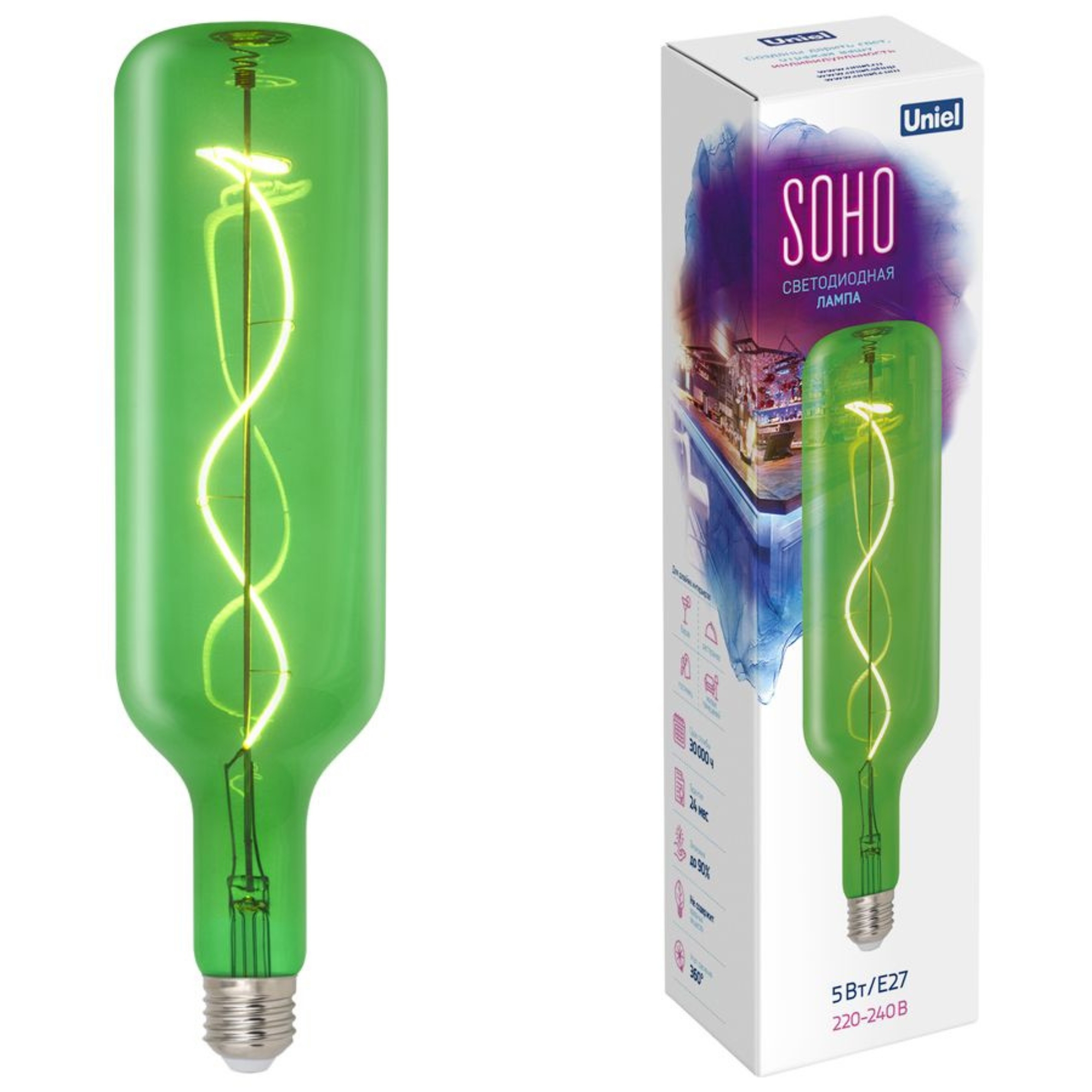 Лампа светодиодная филамент SOHO LED-SF21-5W/SOHO/E27/CW GREEN GLS77GR