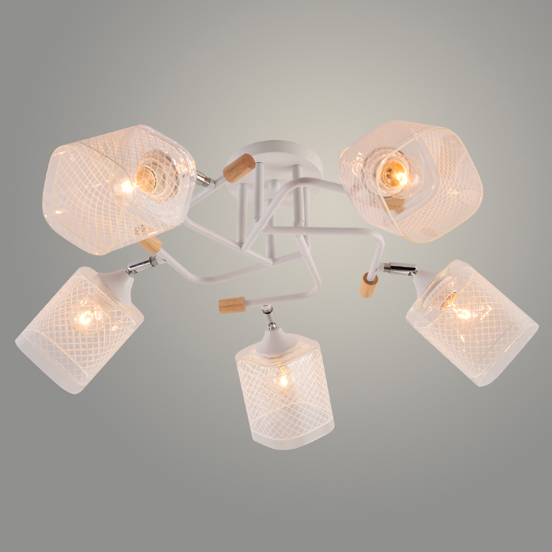 Люстра XA1599/5 WH+CR+WOOD белый/хром/дерево 5х60W E27 d640 h260, HN24