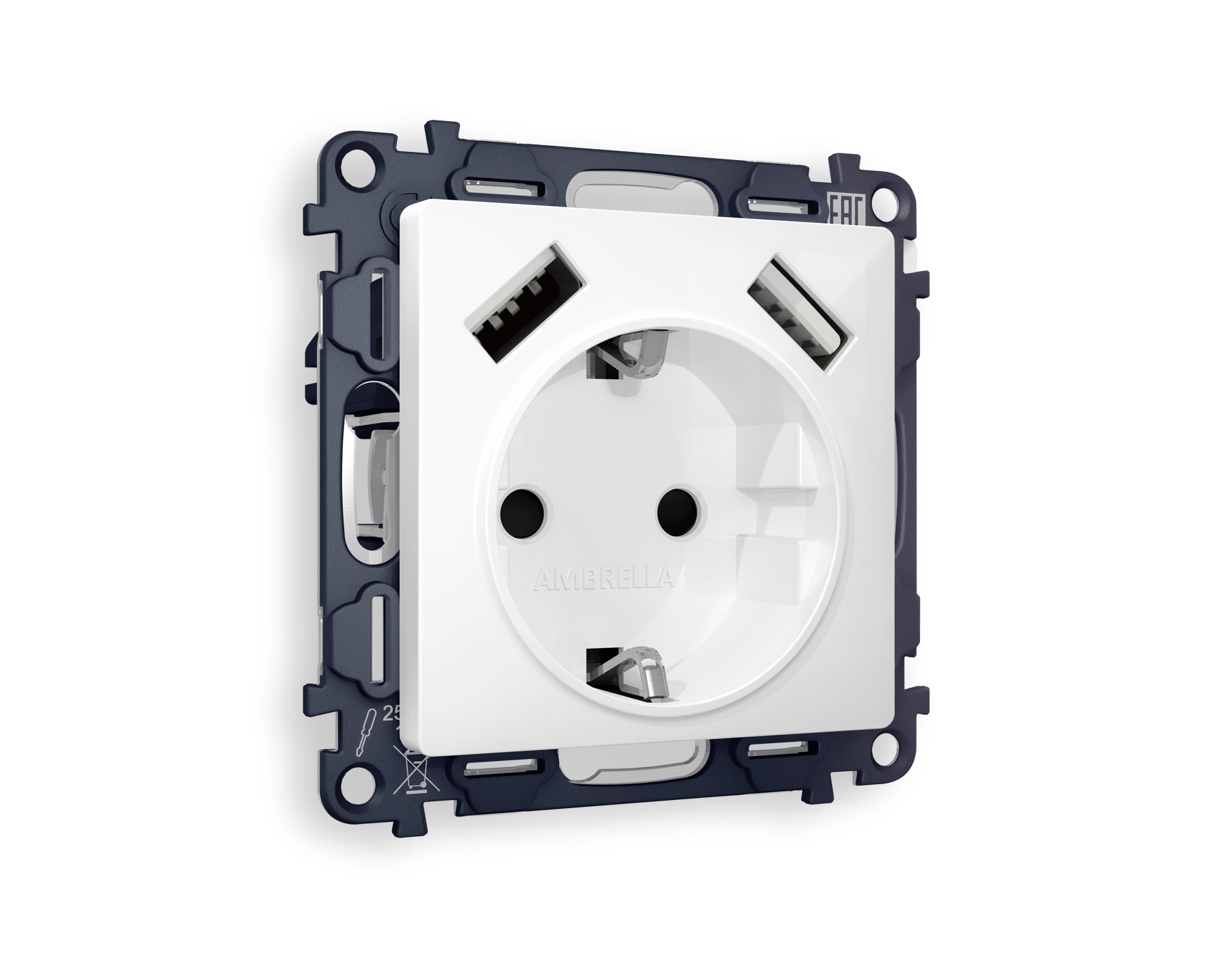 MA109010 Комплект механизма электр розетки ALFA Белый глянец 2USB A+A 18W с/з QUANT (AP1090,VM155)