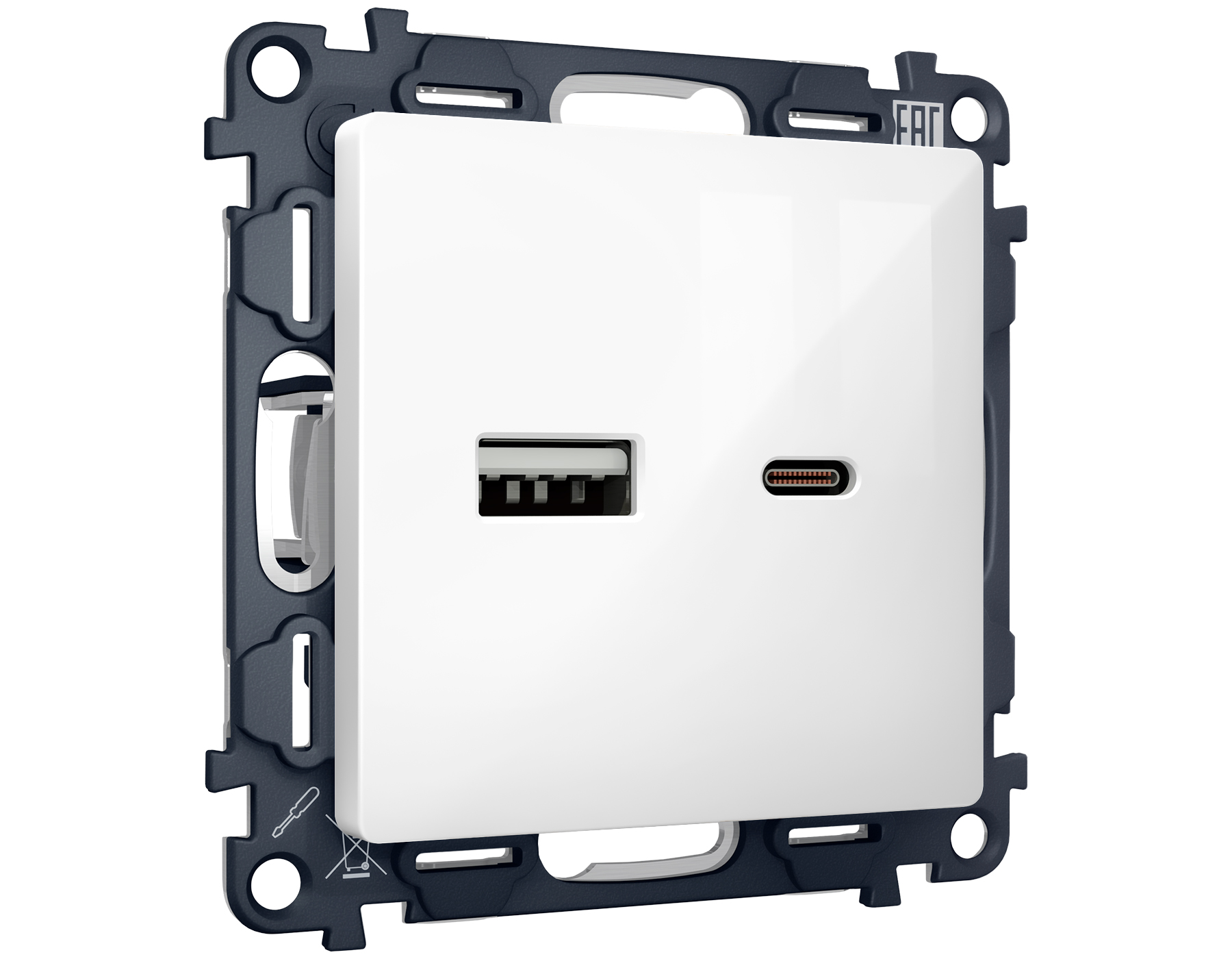 MA111010 Комплект механизма розетки ALFA Белый глянец 2USB A+C 20W QUANT (AP1110,VM177)