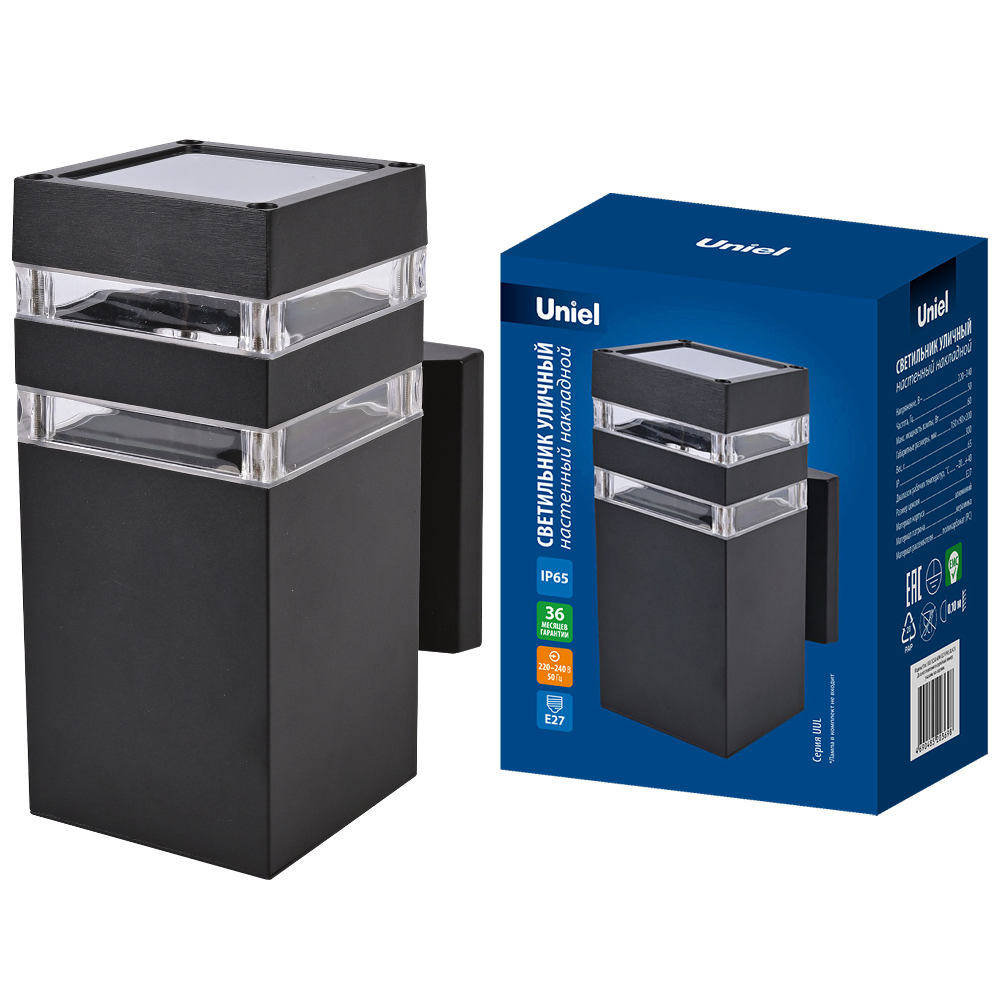 Светильник уличный UNIEL UUL-S23A 60W/E27 IP65 BLACK накладной Корпус черный