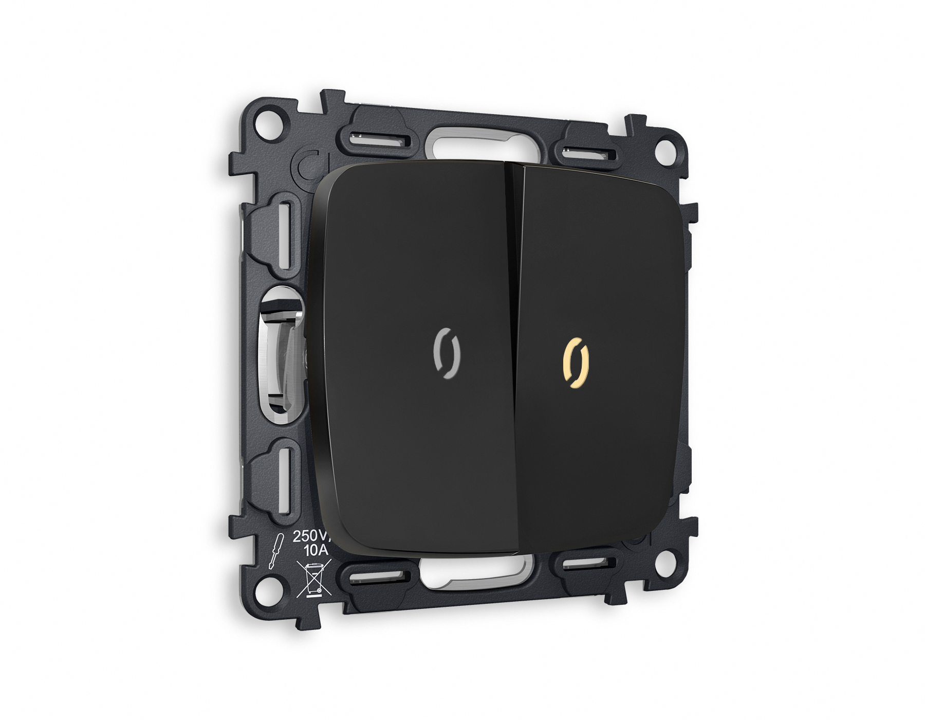 MO804010 Комплект механизма 2-кл выкл с подсв 3200K OMEGA Черный матовый QUANT(OP8040,VM115,G11Y)