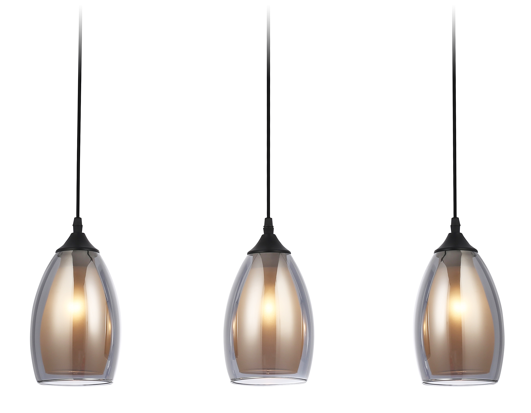 Светильник подвесной Ambrella TR3537/3 BK/SM/FR черный/дымчатый/белый матов E27/3 max40W 640*120*820