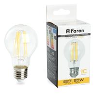 Лампа светодиодная FERON LB-620 (20W) 230V E27 2700K филамент A60 прозрачная
