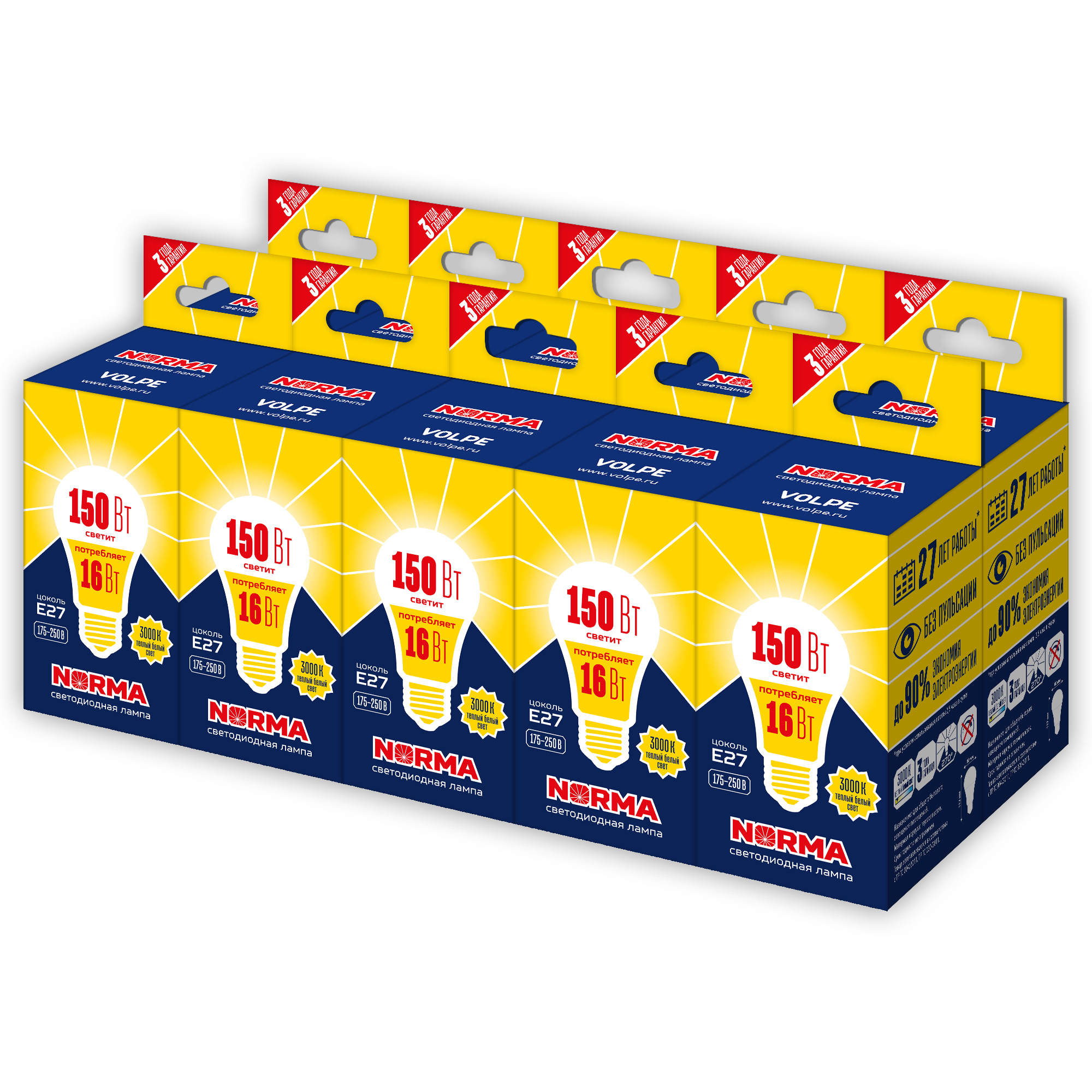 Лампа светодиодная UNIEL LED-A60-16W/WW/E27/FR/NR Набор из 10штук