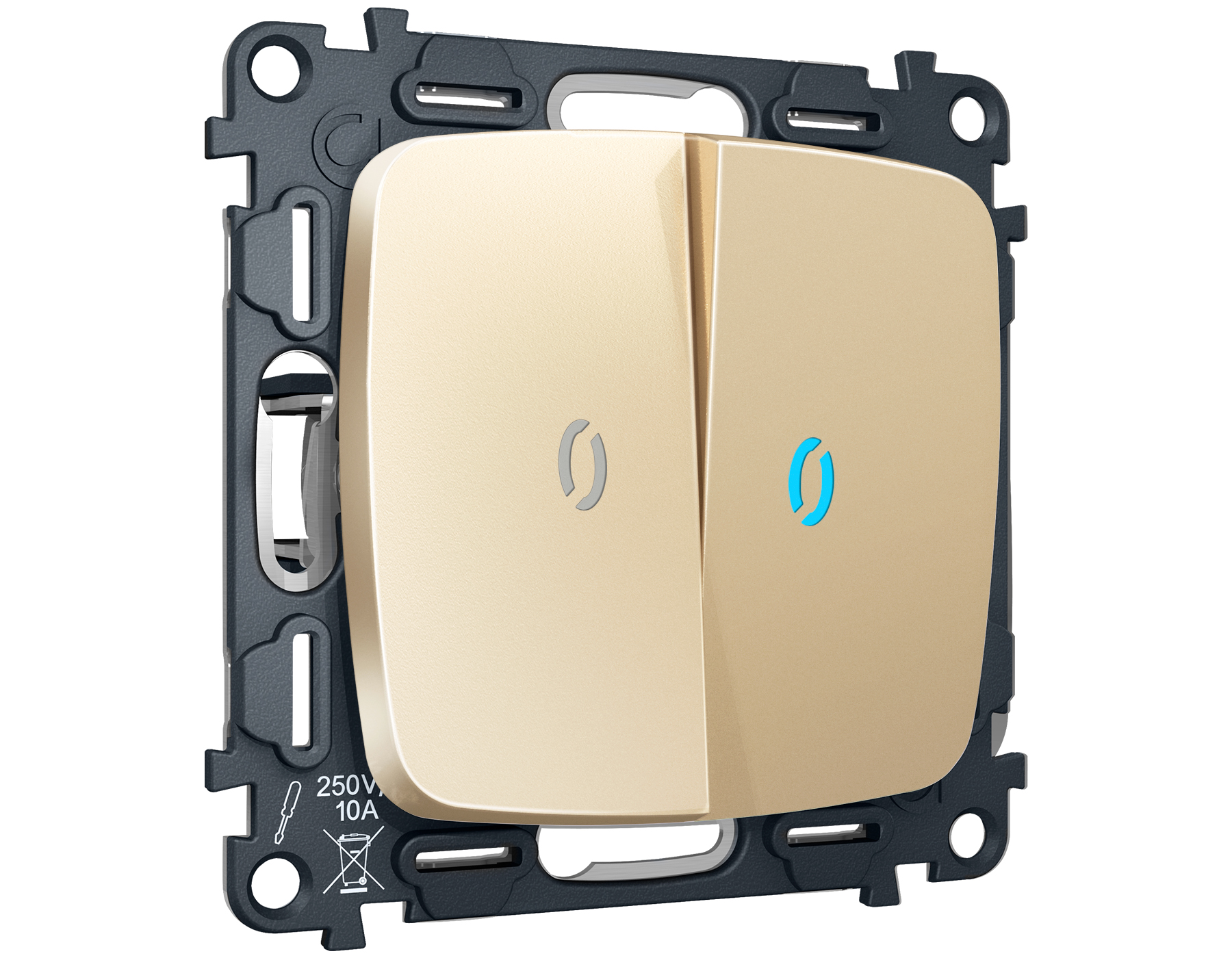 MO604020 Комплект механизма 2-кл выкл с подсв 10000K OMEGA Шампань QUANT(OP6040,VM115,G17B)