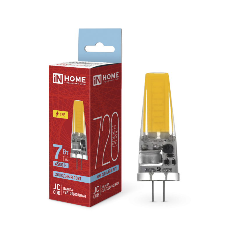 Лампа светодиодная LED-JC-COB 7Вт 12В G4 6500К 720Лм IN HOME