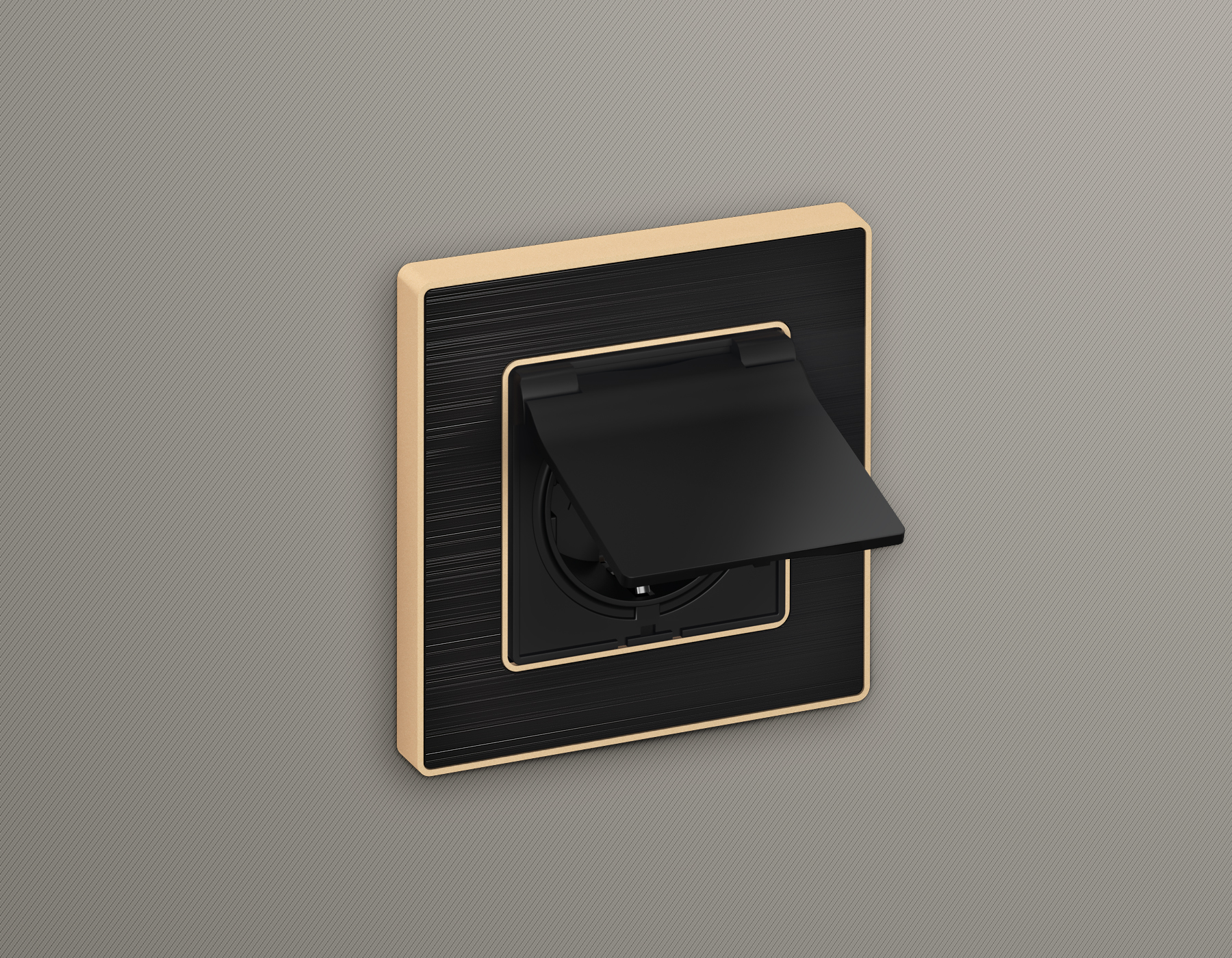 AP8080 Лицевая панель ALFA (Черный матовый) для электр розетки с/з со шторками и крышкой IP44 QUANT