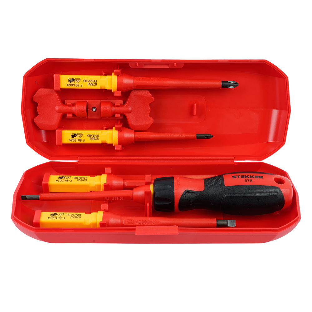 STLS005 Отвертка VDE со сменными битами до 1000В, 8 предметов